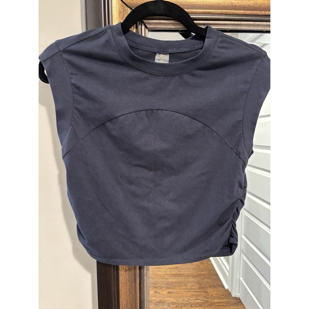 harmony and balance Women's Navy Blue Cropped Ruched Sleeveless Tank XS Cotton